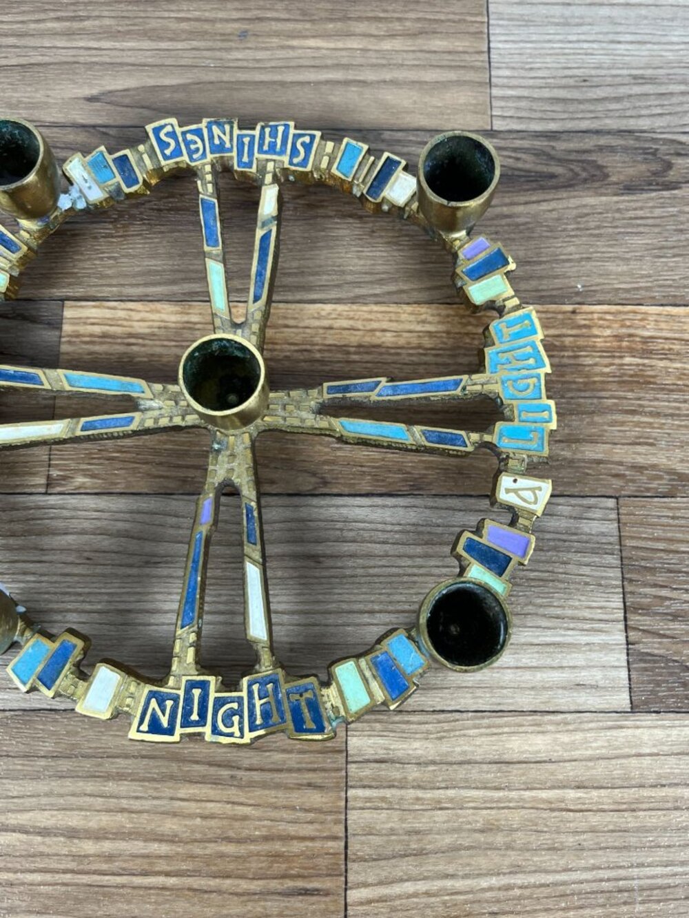 Vtg Terra Sancta Guild Light Shines Brass Enamel Candle Holder - Picture 5 of 9
